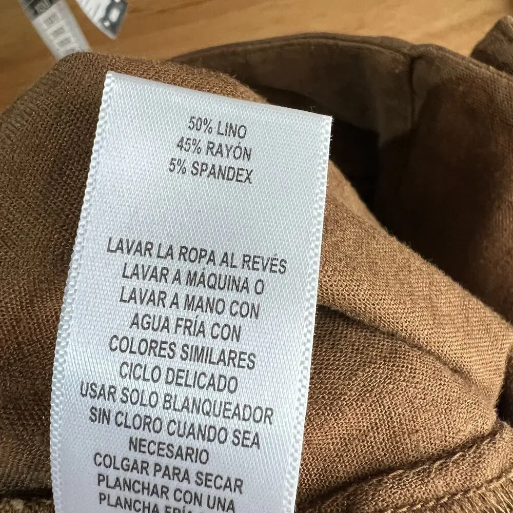 Rachel‎ Zoe Pants Womens 12 Brown Linen Blend Tapered Classic Boho Basic - Picture 5 of 7